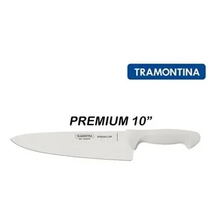 Faca Carne Chef Inox Cabo Branco 10'' Premium - Tramontina Cor Prata Faca Carne Chef Inox Cabo Branco 10'' Premium - Tramontina Cor Prata