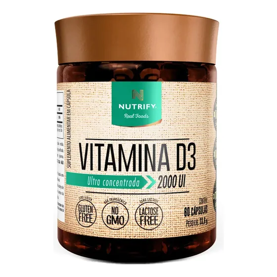 Nutrify - Vitamina D3 2.000 UI - Para Ossos, Músculos e Imunidade - 60 Cápsulas - Sabor Neutro