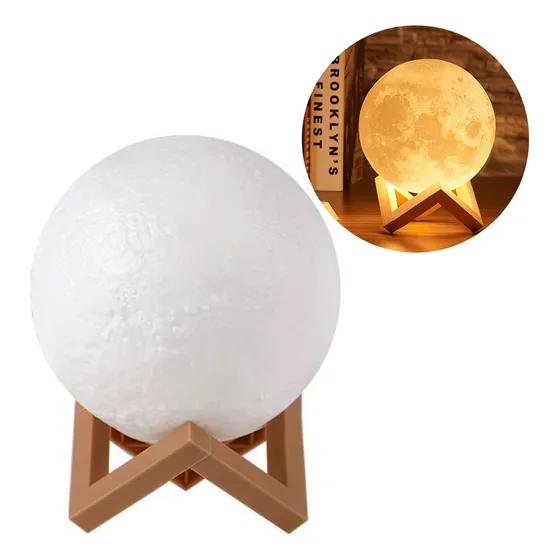Luminaria Led Abajur Lua Cheia 3d Decoração Luz Noturna 12cm