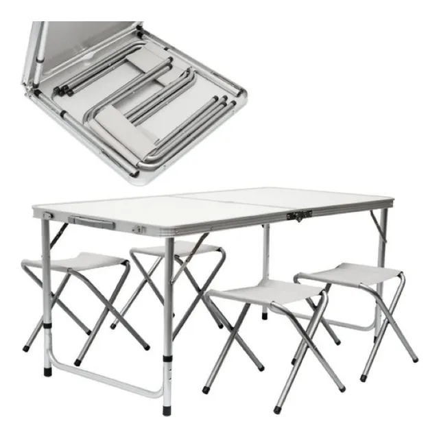 Mesa Camping Jardín Plegable Aluminio ,4 Banquetas D Regalo*