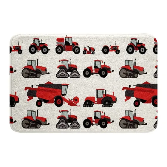 Alfombra Baño Tractor Rojo Equipo Pesado Antideslizante Agua