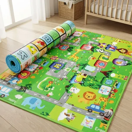 Tapete Infantil Interativo Bebe Verde Animais Bichos Verde