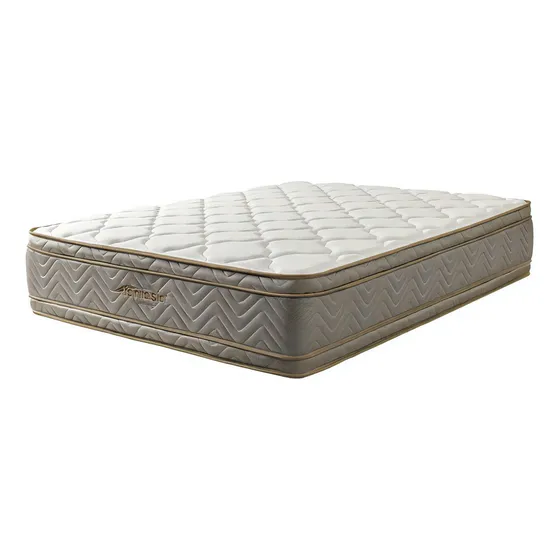 Colchón Queen Firmeza Media Doble Pillow Optims 180x19 Color Beige Plata