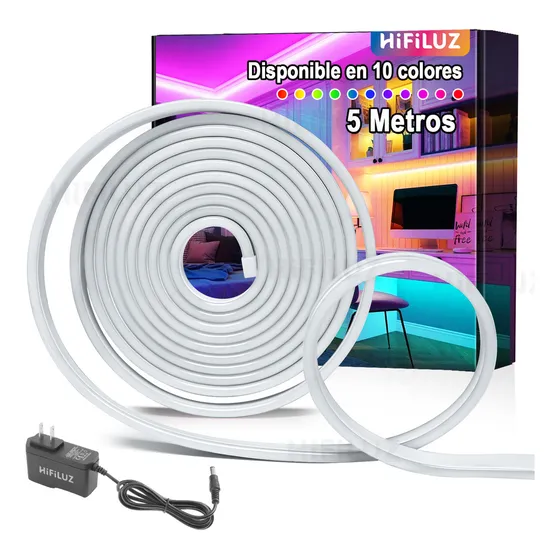 Hifiluz Tira De Led Neón Luz Flex Unicolor Decorativa 5 Metros 12v Contra Agua Ip67 Impermeable Cortable 120 Led Luces Decoración Neón Luces Led De Colores Blanco Frío