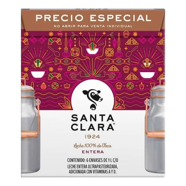 Leche Santa Clara Entera Caja Con 6 Pizas De 1 L C/u