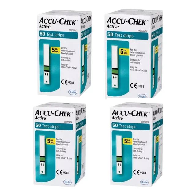 Kit 200 Tiras Accu Chek Active Medir Diabetes 4 Cx