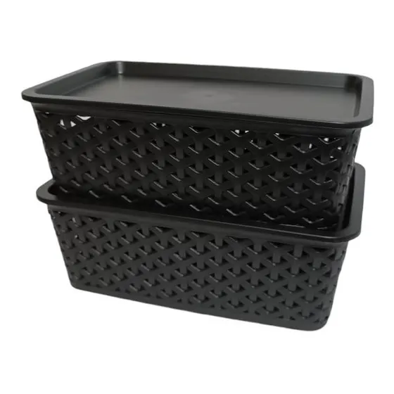 Kit 2 Caixas Cestos Organizadores 2,5l Rattan Com Tampa