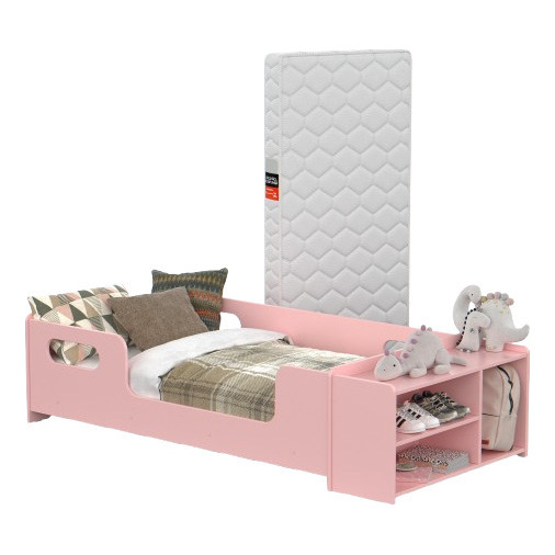 Mini Cama Infantil Com Sapateira, Grade Lateral E Colchão Mini Cama Infantil Com Sapateira, Grade Lateral E Colchão