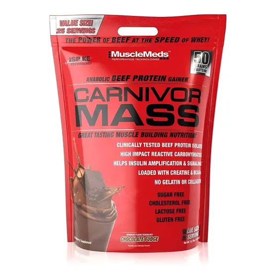 Proteína en Polvo MuscleMeds Carnivor Mass Chocolate Fudge 4.53kg Sin Lactosa