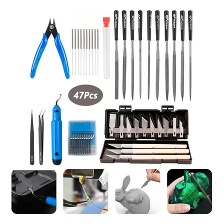 Kit 47 De Acessorios Ferramentas Completo Para Impressão 3d Manuais Orginal Novo Estilete Pinças Agulha Inox Agulhas De Limpeza De Bico Alicate Para Bambu Labs 0.2/0.25/0.3/0.35/0.4mm Acabamento Cinza