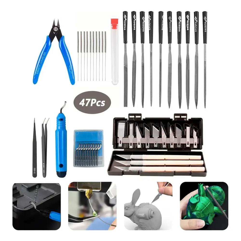 Kit 47 De Acessorios Ferramentas Completo Para Impressão 3d Manuais Orginal Novo Estilete Pinças Agulha Inox Agulhas De Limpeza De Bico Alicate Para Bambu Labs 0.2/0.25/0.3/0.35/0.4mm Acabamento