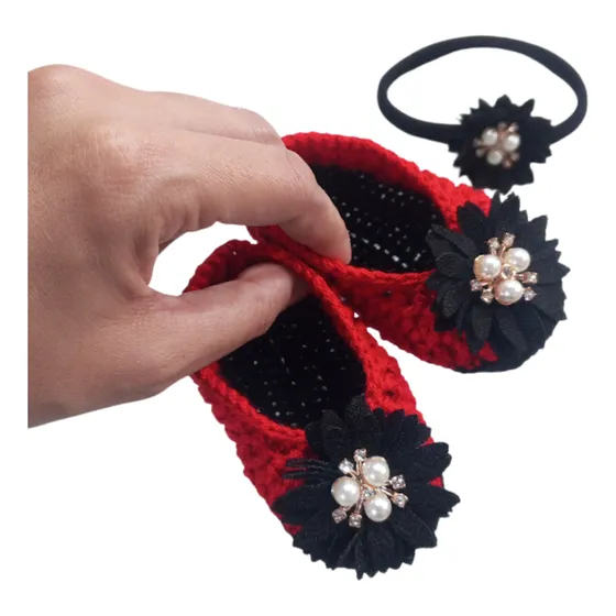 Escarpines Glam Tejido Con Bandana Para Bebes 