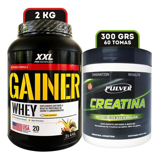 Gainer 2 Kg Xxl Nutrition Whey Protein + Creatina 300 Combo
