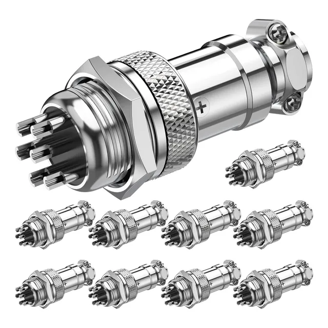Conector Circular Aviador Gx16mm Macho Y Hembra 10 Unidades