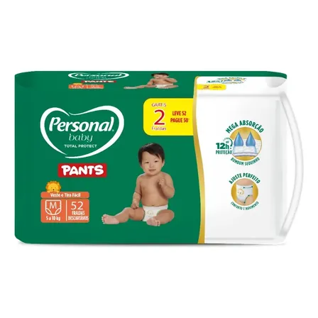 Fralda personal baby total protect pants m 52 unidades