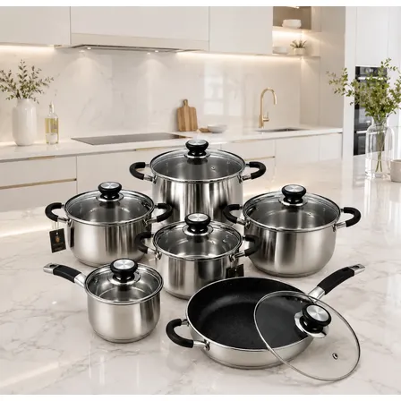 Conjunto Panelas Francesas Genebra 12 Peças Inox E Vidro Prata/vidro