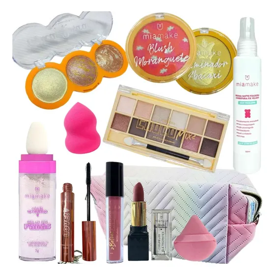 Kit Maquiagem Nécessaire Completo Acessório Batom Sombra