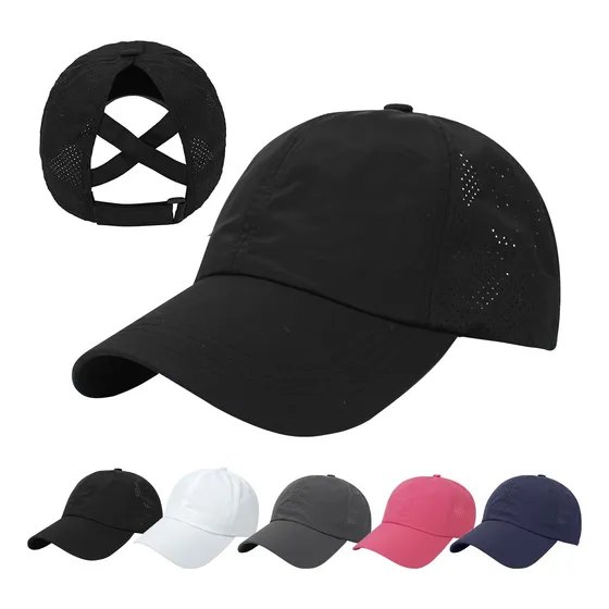 Gorras De Béisbol Con Cruzada Atrás Para Usar Cola Caballo