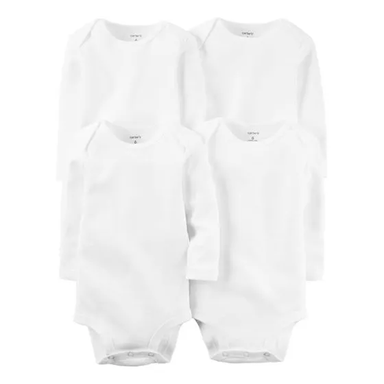 Pack 4 Bodies Manga Larga Blancos Algodon Neutro Carters 3m 