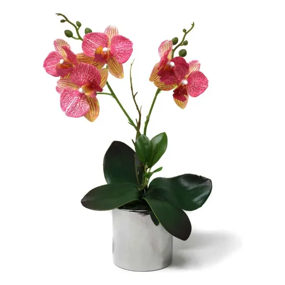 Orquidea Artificial Con Maceta Plata