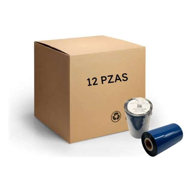Caja 12 Pzs Cinta Térmica Cera 102x300 Ribbon Para Etiquetas Negro