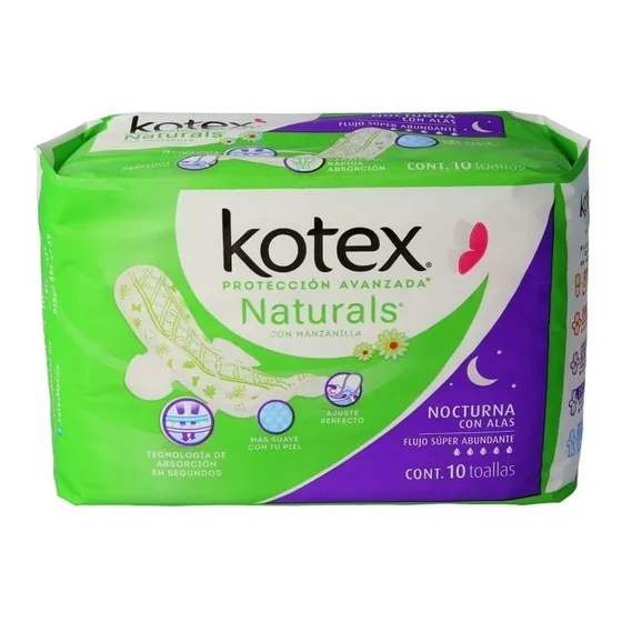 Toallas Femeninas Kotex Nocturna Manzanilla Con Alas Con 10