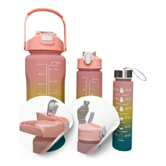 Botellas Motivacionales Degrade Set X3 Plástico Pico Doble