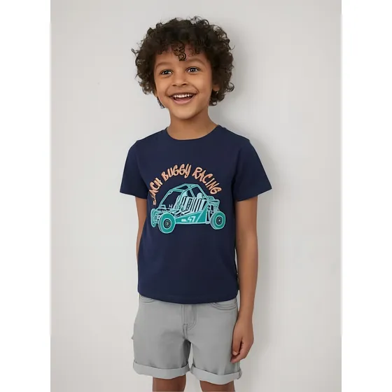 Remera Manga Corta H&m. Buggy. Azul. Talle 4/6 Años 