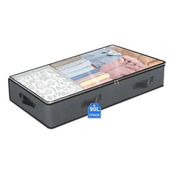 Organizador De Ropa Bajo Cama 90l Caja De Tela Gris