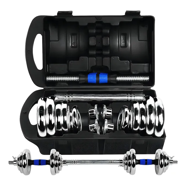 Kit De Mancuernas Pesas Con Barra Discos Ejercicio Gym 20kg Color Negro