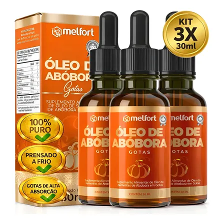 Kit 3x Óleo De Semente De Abóbora Em Gotas 100% Pura 3x30ml Sem Sabor