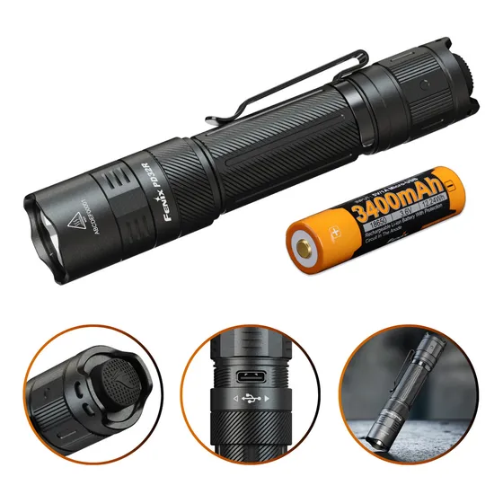 Linterna de mano táctica LED Fenix PD32r, 1400 lúmenes EDC, linterna negra, luz LED blanca