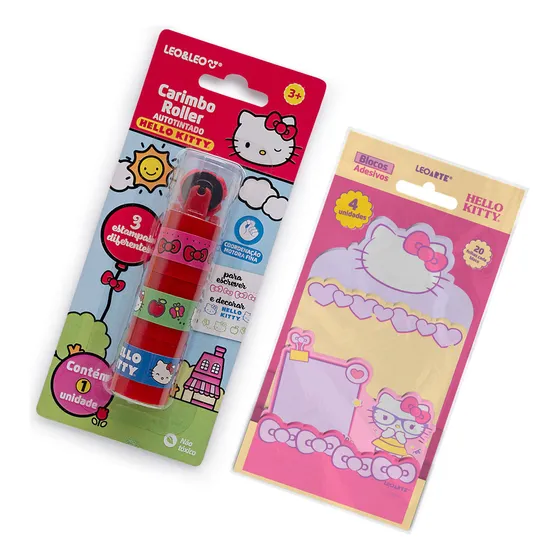 Kit Bloco Autoadesivo E Carimbo Roller Estampas Hello Kitty
