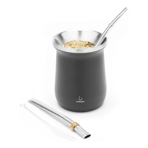 Calabaza Yerba Mate Acero Inoxidable Negro