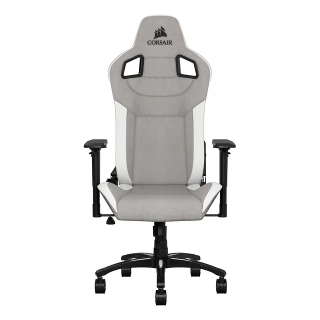 Silla de escritorio Corsair T3 Rush gamer ergonómica gris y blanca con tapizado de tela