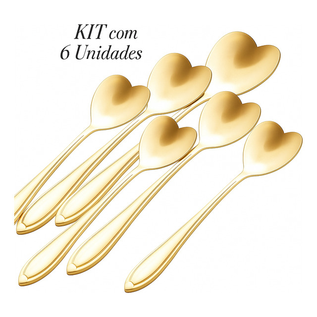 Colheres Coração Chá Café Sobremesa Dourada Inox Kit 6 Dourado-escuro Colheres Coração Chá Café Sobremesa Dourada Inox Kit 6 Dourado-escuro