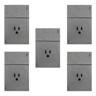 Pack 5 Placas Planas Lucek 1 Apagador Escalera 1 Contacto 16a Plateado 16 A 220v