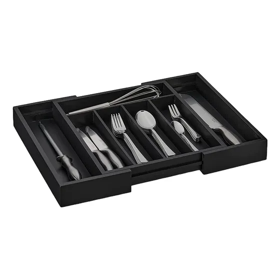 Cubertero Extensible Madera Bambu Cajon Cubierto Black