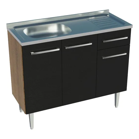 Mueble De Cocina Emilly 105cm Con Fregadero Marrón/negro