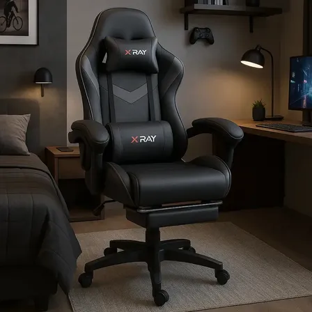 Cadeira Gamer Profissional Reclinável Apoio De Pés Cinza