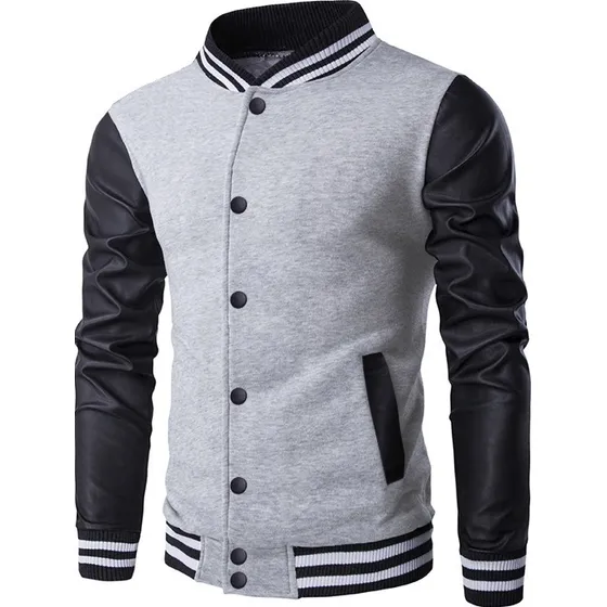 Jaqueta Masculina College Varsity Moletom Mangas De Couro