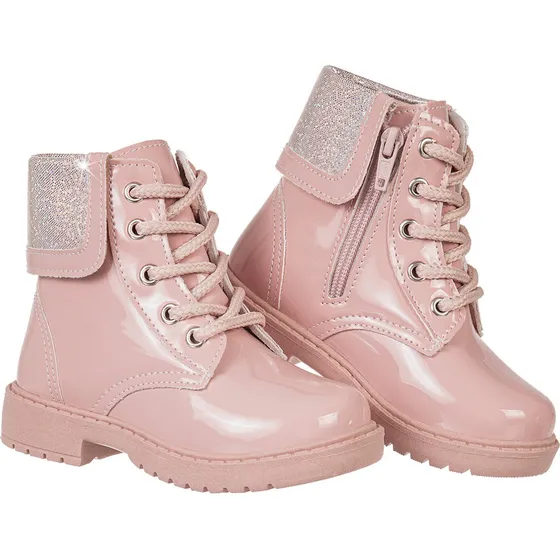 Coturno Feminino Infantil Brilho Tratorada Cano Médio Moda