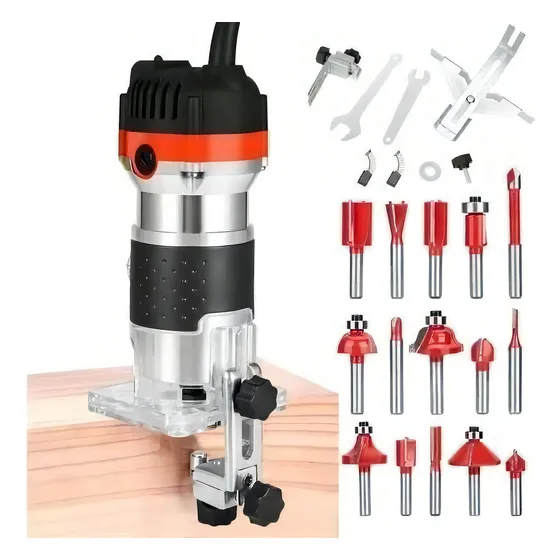 Kit Fresadora Tupi 6.35mm 600w Recortadora 30000rpm+15 Fresa