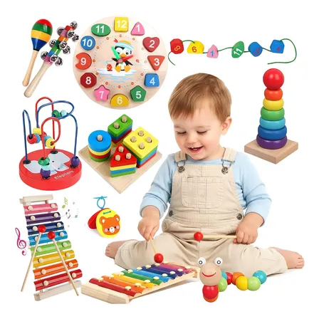 Kit 9 Brinquedos Montessori Educativo Pedagogico De Madeira Colorido