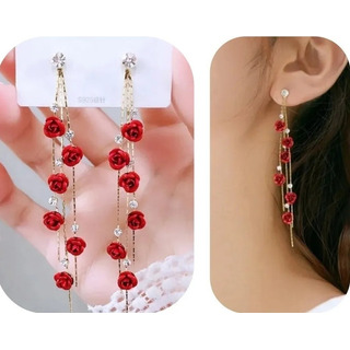 Hermosos Aretes Largos De Rosas Flores Fashion Moda Hermosos Aretes Largos De Rosas Flores Fashion Moda