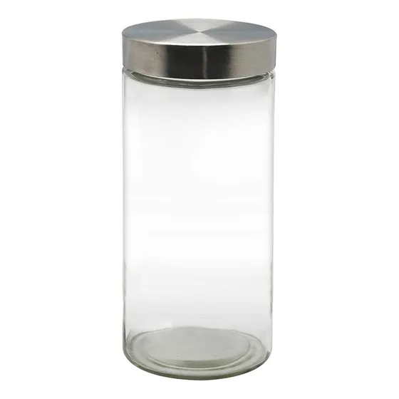 Frasco De Vidrio Cilíndrico 2,2 Lts Con Tapa Rosca De Metal Color Transparente