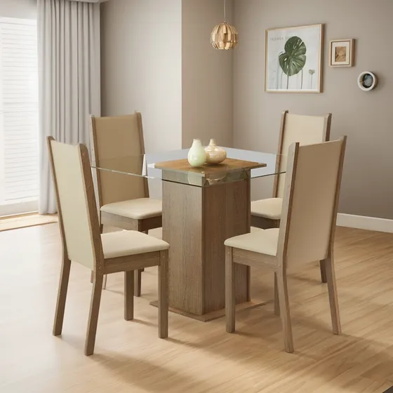 Juego De Comedor 4 Sillas/mesa Living De Vidrio Tapizado Rus Color Marrón Diseño de la tela de las sillas Liso