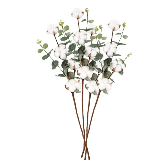 . 4 Ramas De Flores De Algodón Sintético For Jarrón,