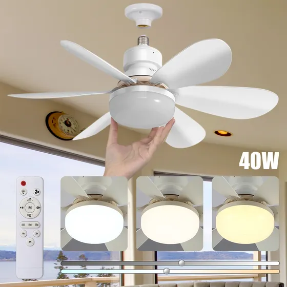 Ventilador De Techo 52cm Con Luz Y Control Remoto 6 Aspas 3 Velocidades 3 Efectos De Luz Color Blanco