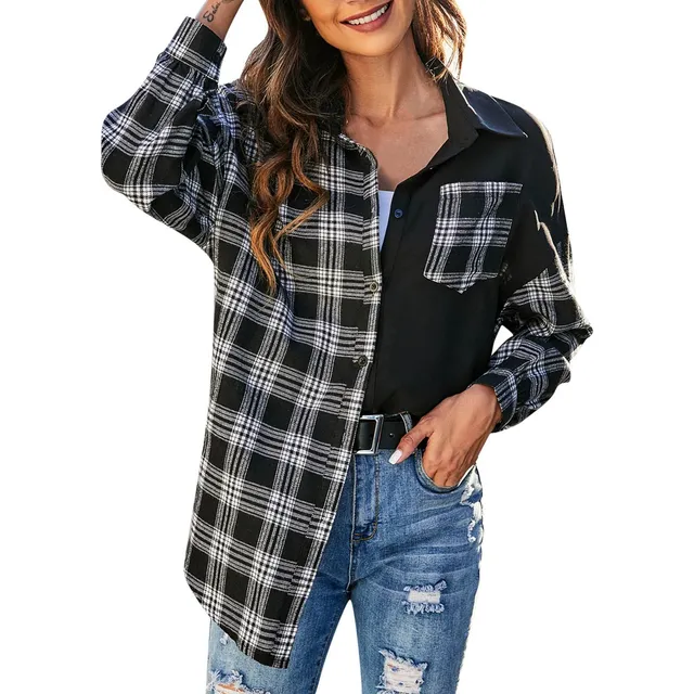 Camisa Multicolor Para Mujer Gran Tamaño Manga Larga Franela
